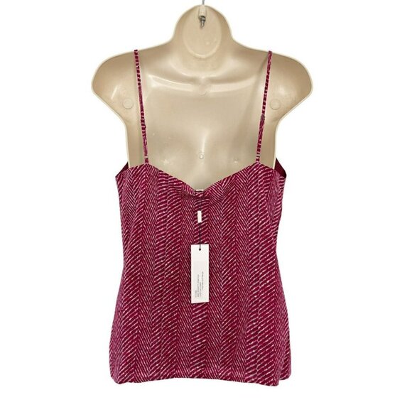 L'Agence Jane Sz XS Red Chevron Pattern 100% Silk V Neck Tank Top NWT - Picture 3 of 8